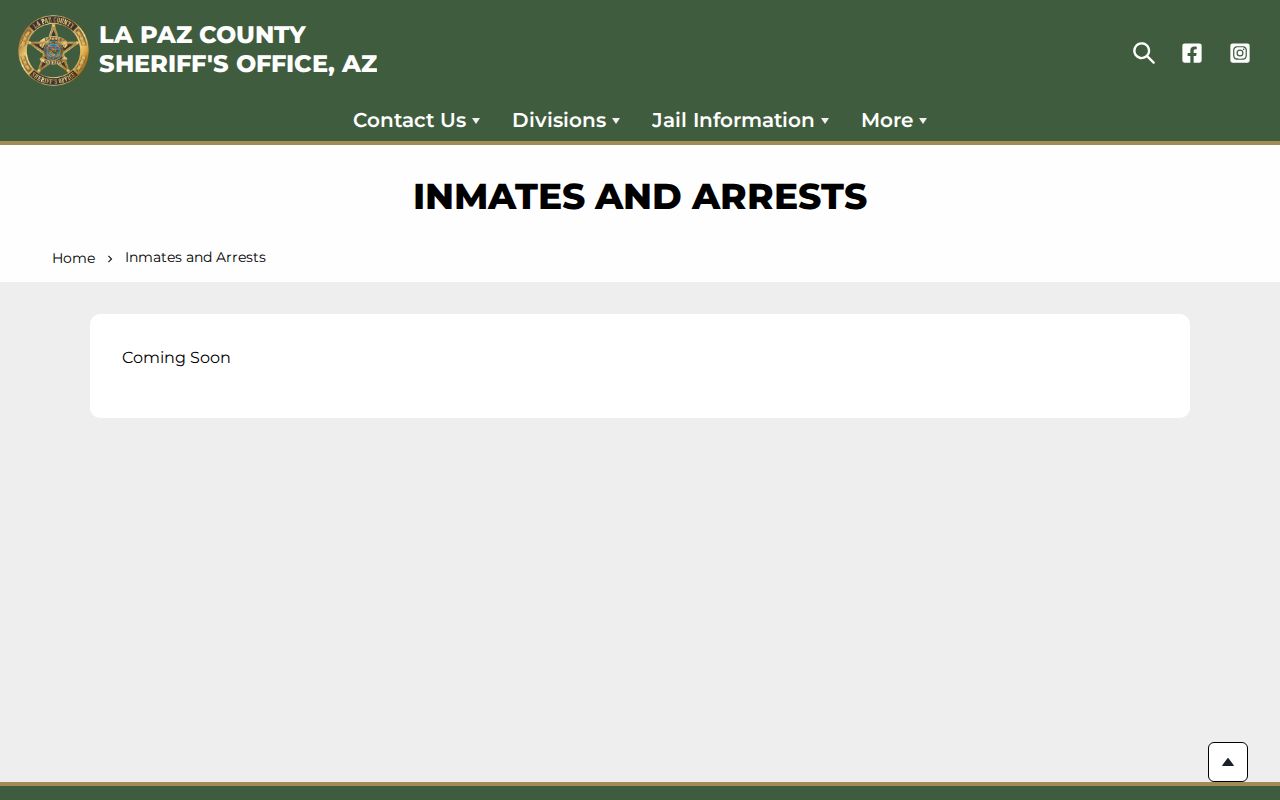 La Paz County Sheriff Inmates and Arrests webpage captured during the research review