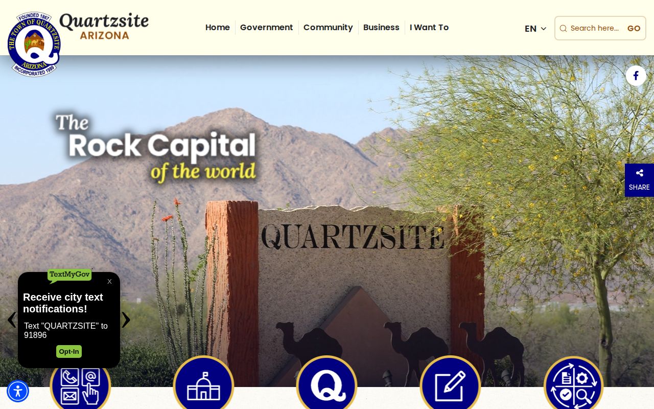 Official Town of Quartzsite Arizona website showing municipal information