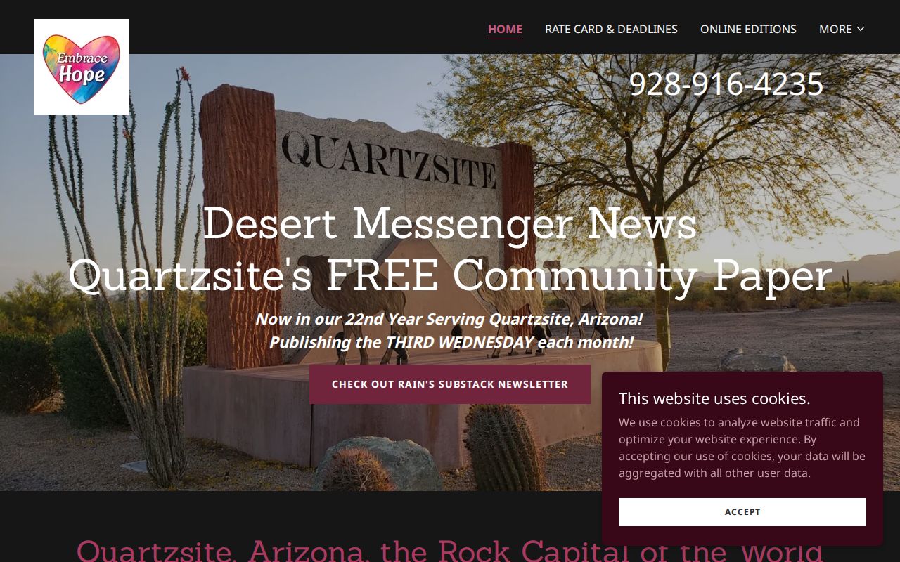 Desert Messenger local newspaper website serving Quartzsite Arizona